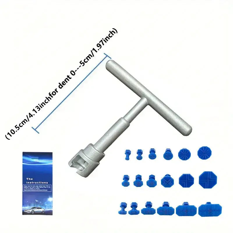 Car Dent Repair Puller kit by Simples Market with 18-piece plastic glue tabs and T-handle remover; blue tabs in various sizes