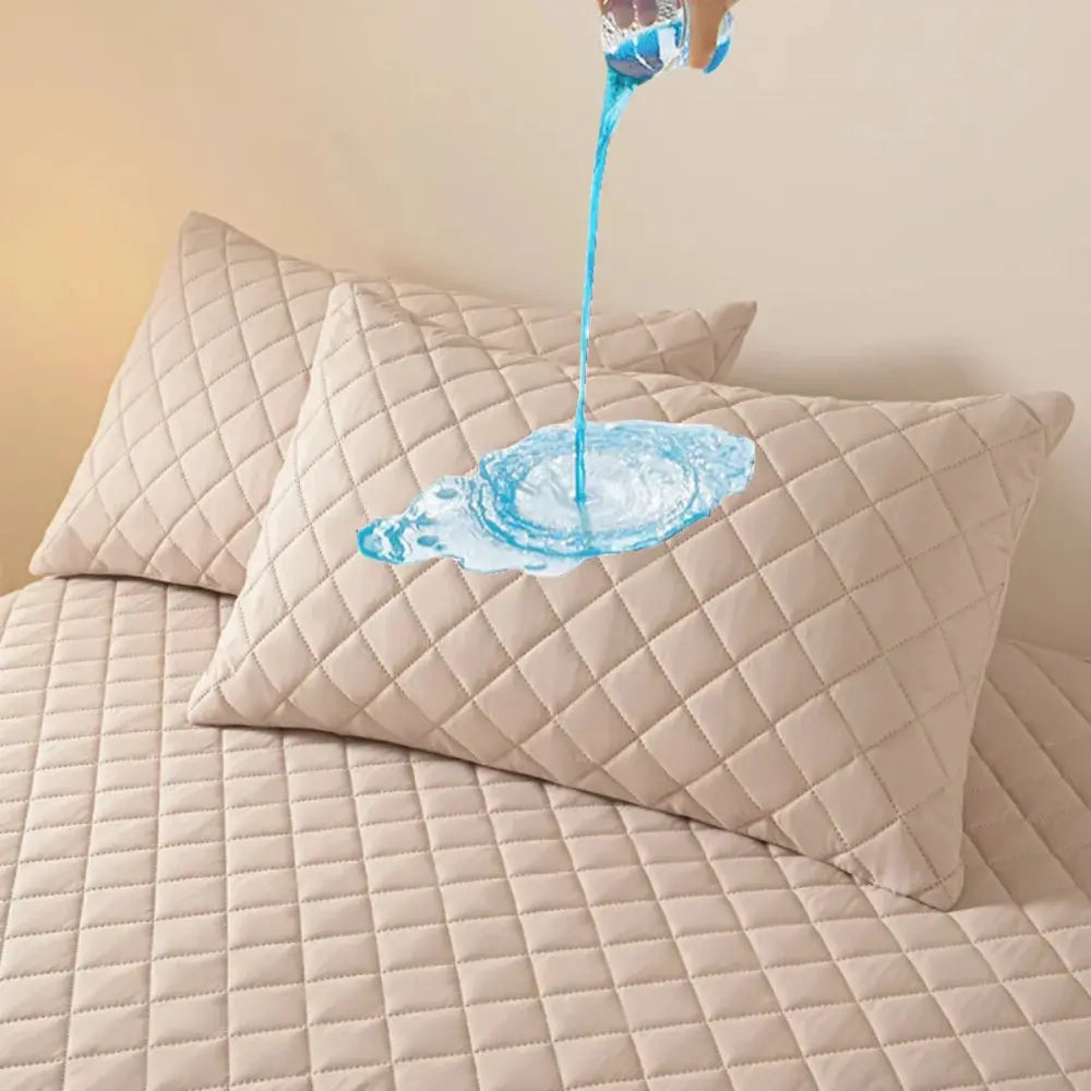 Beige quilted cotton pillowcases (set of 2), waterproof and anti-mite/bacterial