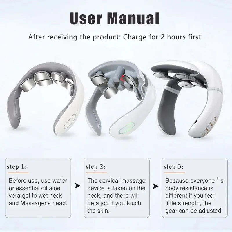 Vibration neck massager by Simples Market, 3-pack rechargeable cervical massagers with low-frequency pulse and red light