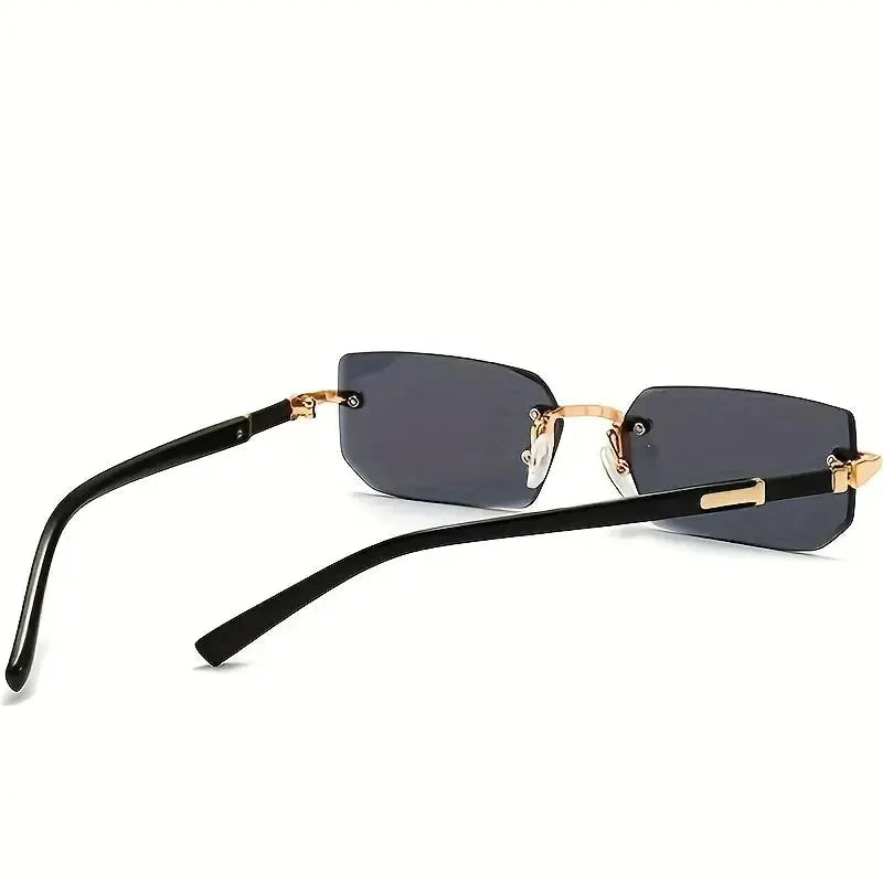 AuraSun Rimless Rectangle Sunglasses Unisex Small Square Shades For Women And Men Ideal For Summer Travel