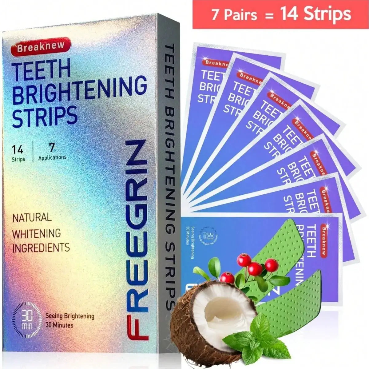 Teeth whitening strips by Simples Market, 7 pairs (14 strips), mint flavor, purple sachets