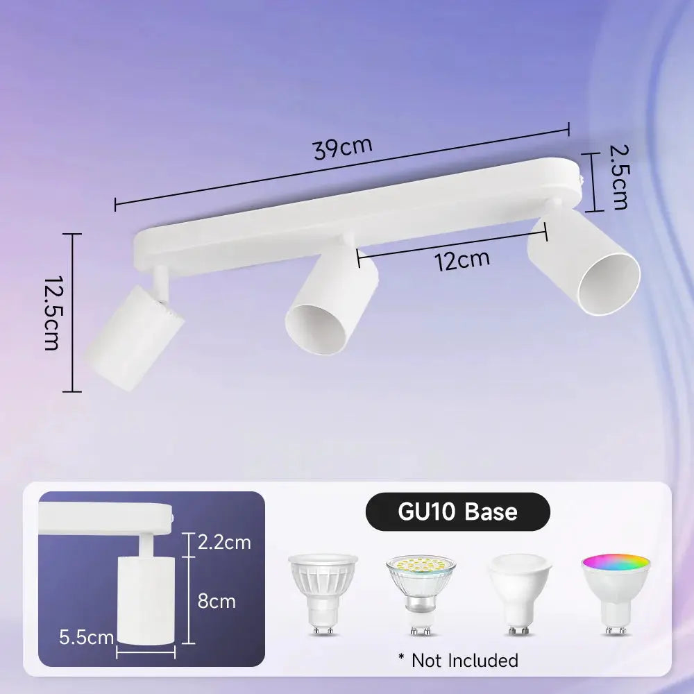 White modern ceiling light with three adjustable GU10 LED spotlights