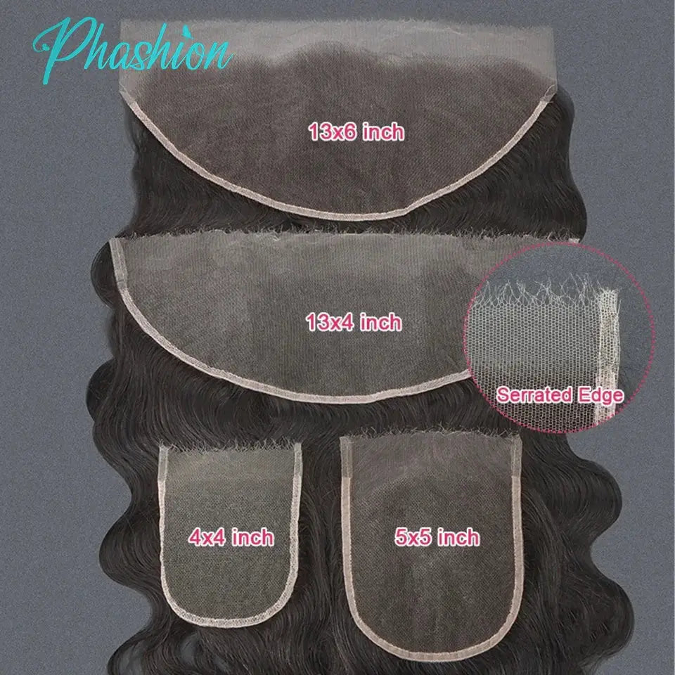 Phashion HD lace frontal set: 13x6 and 13x4 frontals with 4x4 and 5x5 closures in natural black 100% human hair