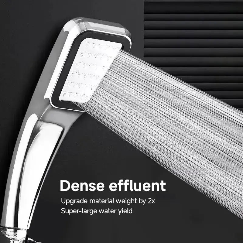 300-holes pressurized square handheld shower head by Simples Market, water-saving rainfall spray, chrome finish.