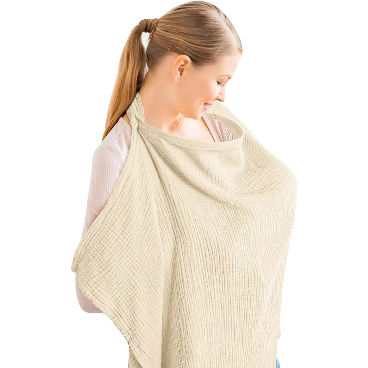 Muslin Nursing Cover For Breastfeeding Women Breathable Arch Neckline Nursing Apron For Public Feeding And Privacy