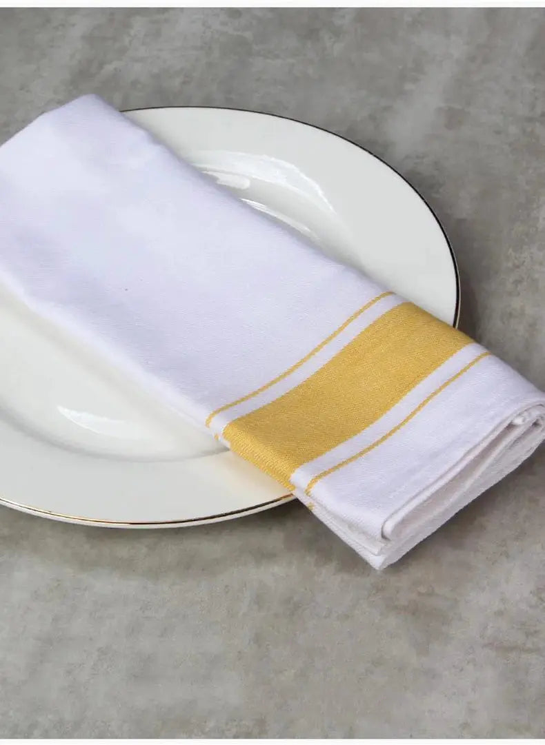 European kitchen towel placemat by Simples Market, thick white cotton with yellow border