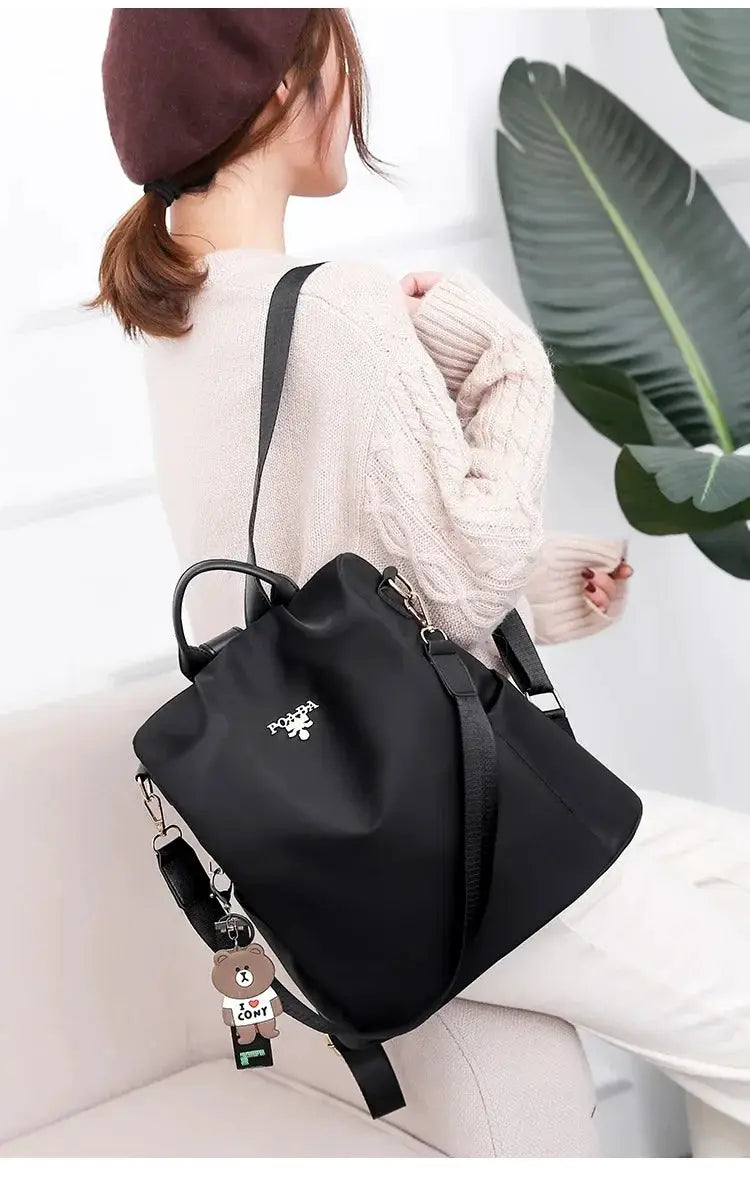 Women backpack black Oxford cloth school bag by Simples Market, large capacity, waterproof travel backpack