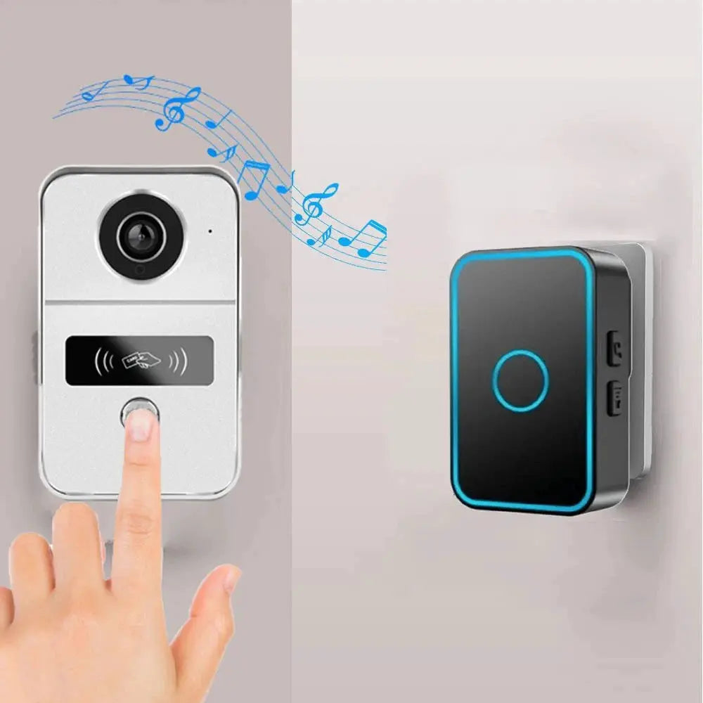 Simples Market Tuya Smart 1080P doorbell camera set; white doorbell unit and black blue-edged chime module