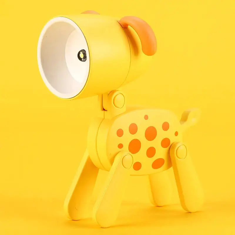 Mini LED night light folding desk lamp in yellow cartoon pet-shaped design with adjustable head.