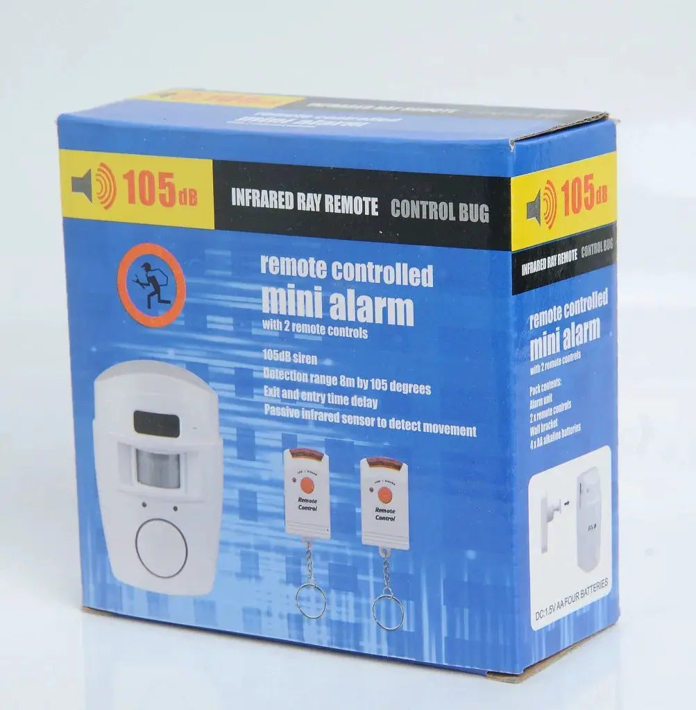 Wireless motion sensor alarm kit with 2 remote controls and 105dB siren