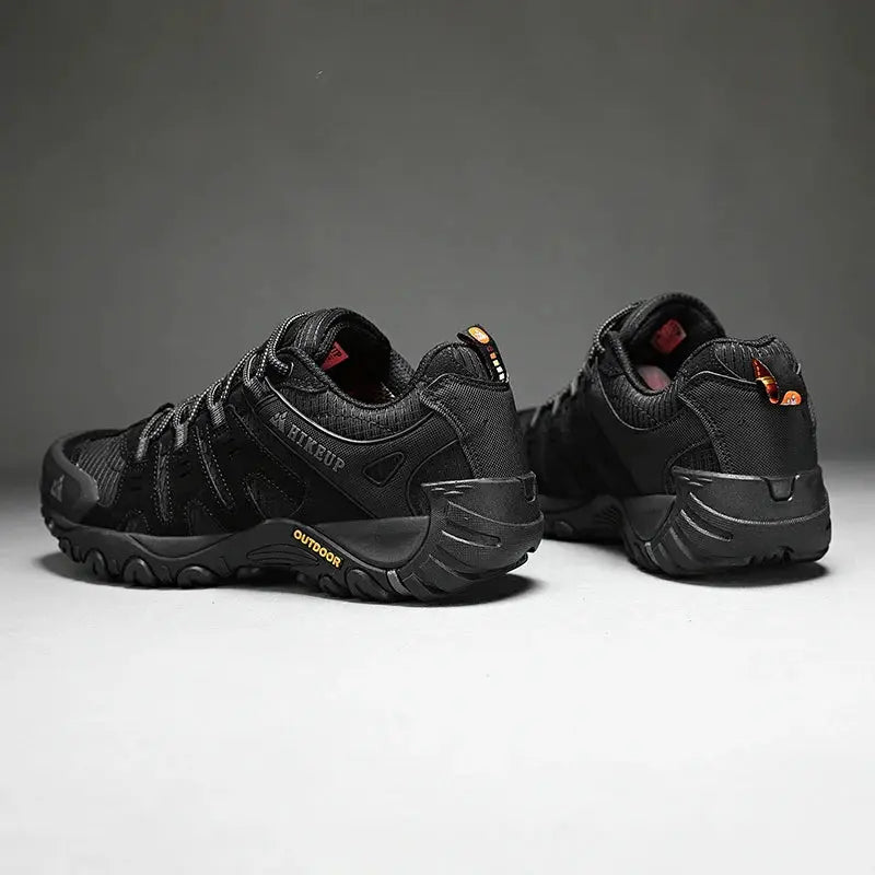 HIKEUP men's hiking shoes in black suede leather, rugged outdoor trekking sneakers pair