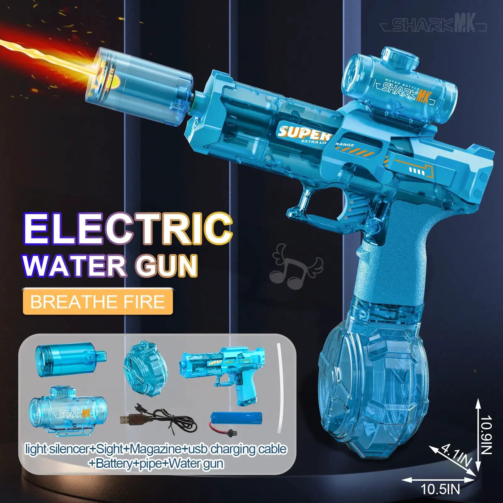 Electric Water Gun With Light and Flame Effect High Pressure Spraying for Outdoor Water Battles