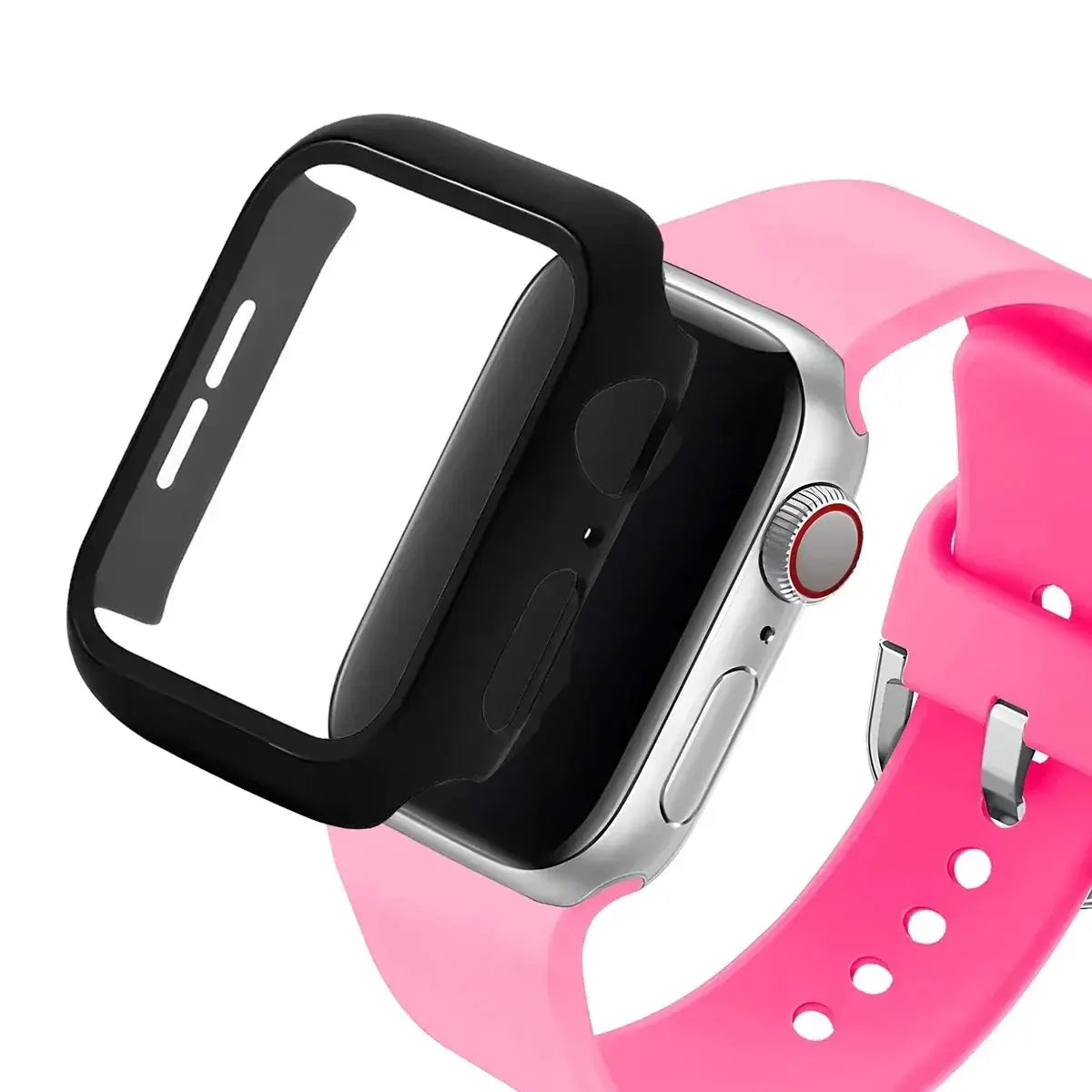 Glass+Case+Strap For Apple Watch band 44mm 40mm 45 41 38 42 46mm Silicone watchbands bracelet iWatch series 11 10 9 7 6 5 4 3 SE