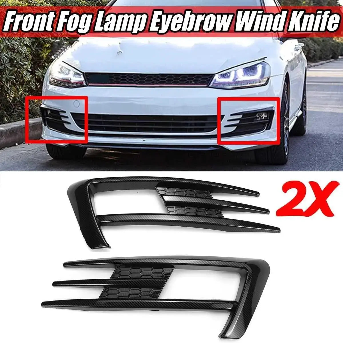 Pair front fog light grilles for VW Golf 7 MK7 GTI, Simples Market, black carbon fiber finish, 2 pieces