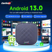 Garlinkit Android 13 TV Box for CarPlay/Android Auto, dark gray 8-core QCM6125 device with Netflix/YouTube icons