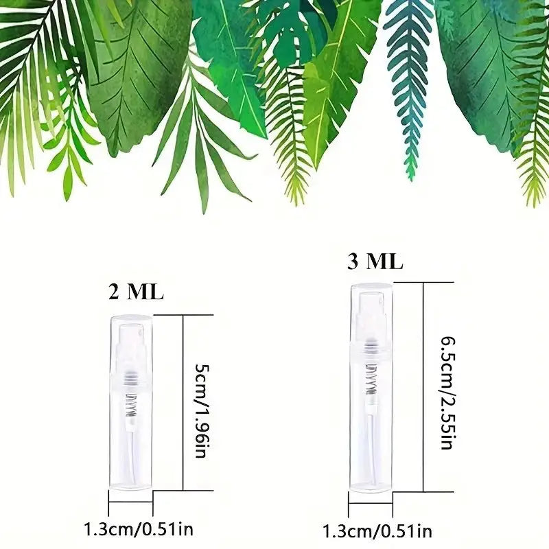 100 Clear Refillable Spray Bottles 2ml and 3ml Odorless BPA Free Travel Atomizers for Perfume and Cosmetics