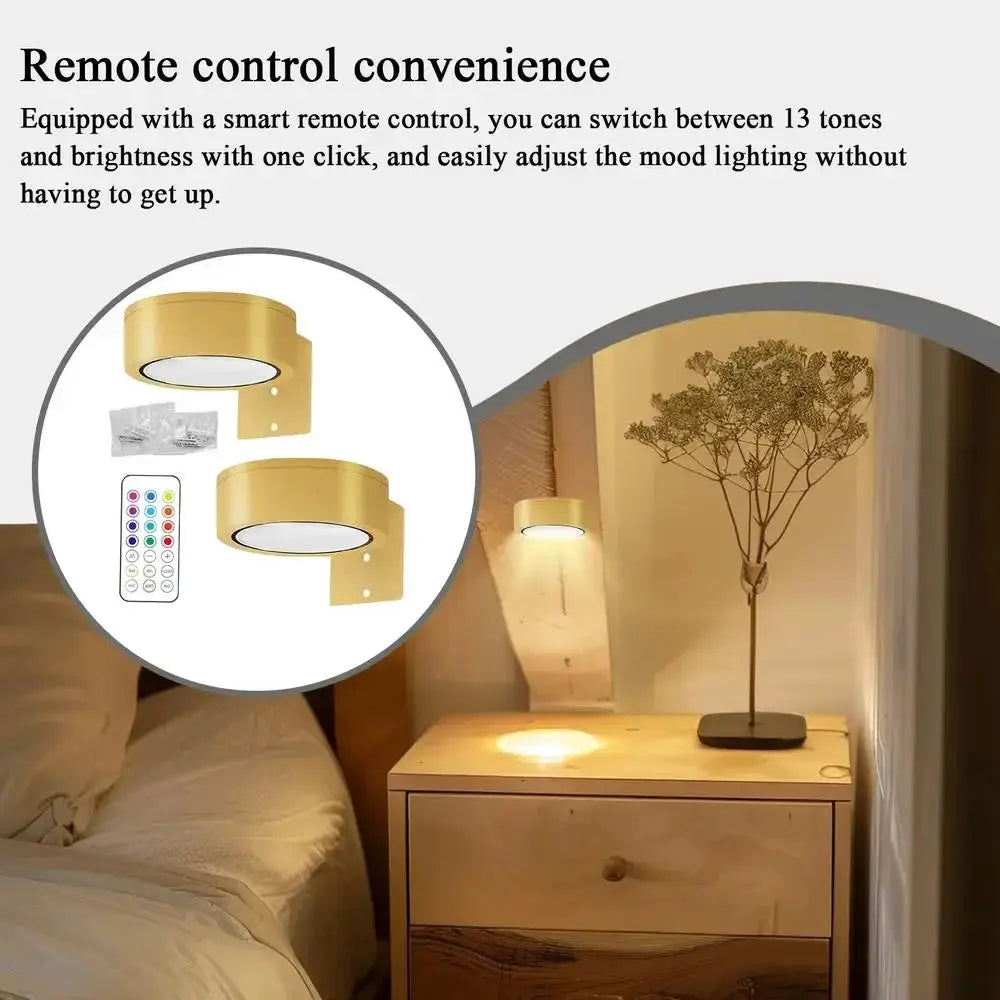 LED wall picture lights, gold, RGB 13-color, set of 2 with remote