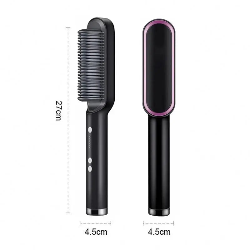 Simples Market hair styling set: two black heated tools—27 cm comb brush and pink-trim flat iron.