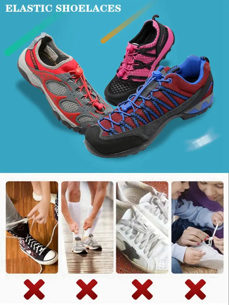 Elastic no-tie sneaker shoelaces; 1 pair, stretchy rubber laces in a colorful design