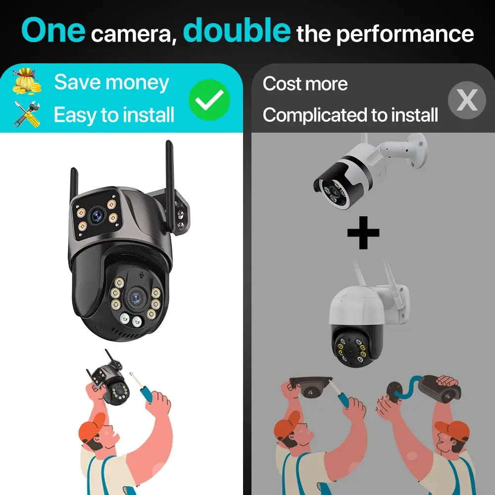 4K 8MP HD WiFi PTZ Outdoor Camera With Dual Lens And Dual Screen AI Auto Tracking IP CCTV Night Vision P2P iCSee
