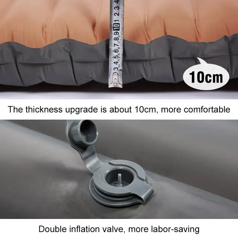 Simples Market ultralight self-inflating air mattress, 10 cm thick, grey with orange top, dual inflation valve