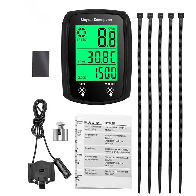 Wired Bicycle Bike LCD Computer Speedometer Odometer Waterproof Backlit Display English For Day Night Cycling