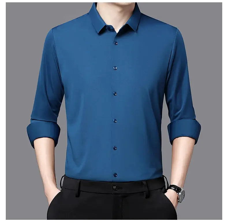 Simples Market Premium Men's Ultra-Stretch Shirt, blue silky long-sleeve formal shirt