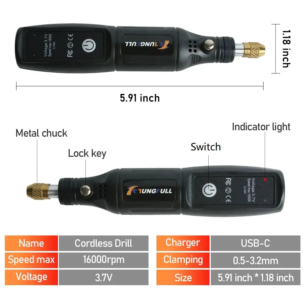 Mini USB Wireless Handheld Rotary Drill for Woodworking Jewelry Engraving Pen and Crafting on Metal Glass and Wood