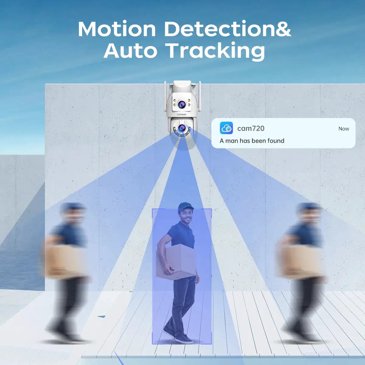 Lenovo 4K WiFi outdoor surveillance camera with dual lenses and auto-tracking motion detection
