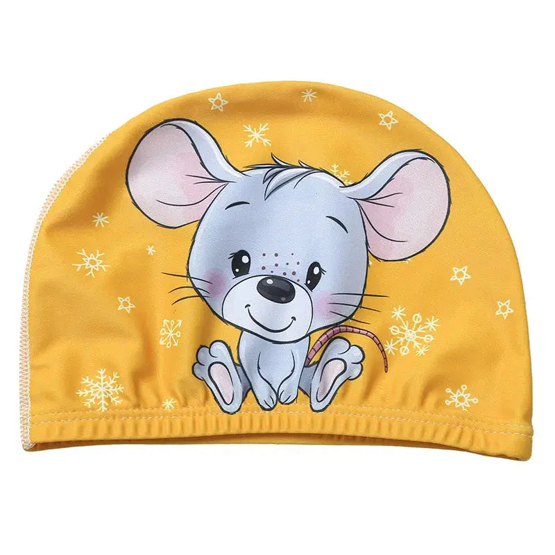 Kids Cartoon Swim Cap Elastic Fabric Pool Water Sports Ears Protection Hat Bathing Cap Boys Girls