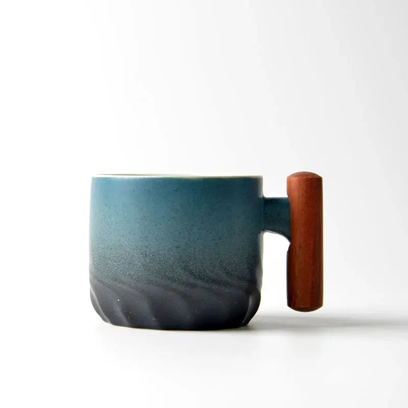 Timberline Ceramic Retro Coffee Cup Handmade With Wooden Handle For Office And Home Use