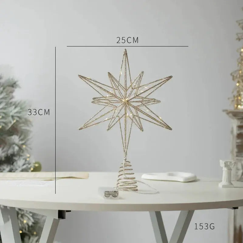Gold Christmas Tree Topper Star With LED String Lights Ornament For Home Decor Party Festive New Year