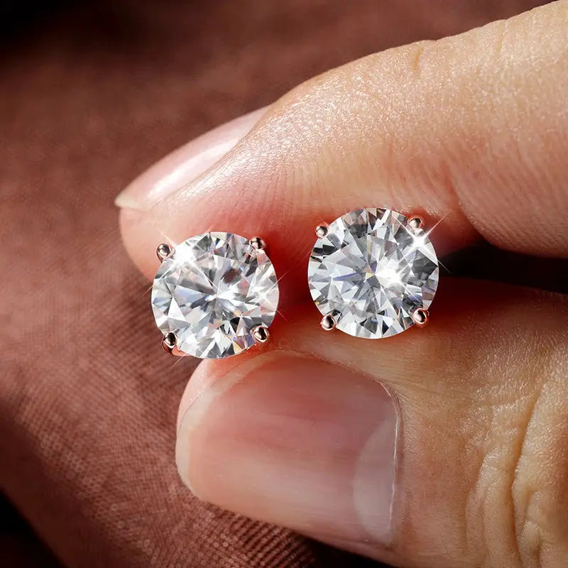 Smyoue Rose Gold Moissanite Stud Earrings For Women 0.2 to 3 CT Sparkling Lab Diamond 925 Silver Classic Wedding