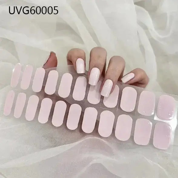 Simples Market semi-cured gel nail wrap set, 16/20/22 tips, full-cover light pink stickers for DIY manicure