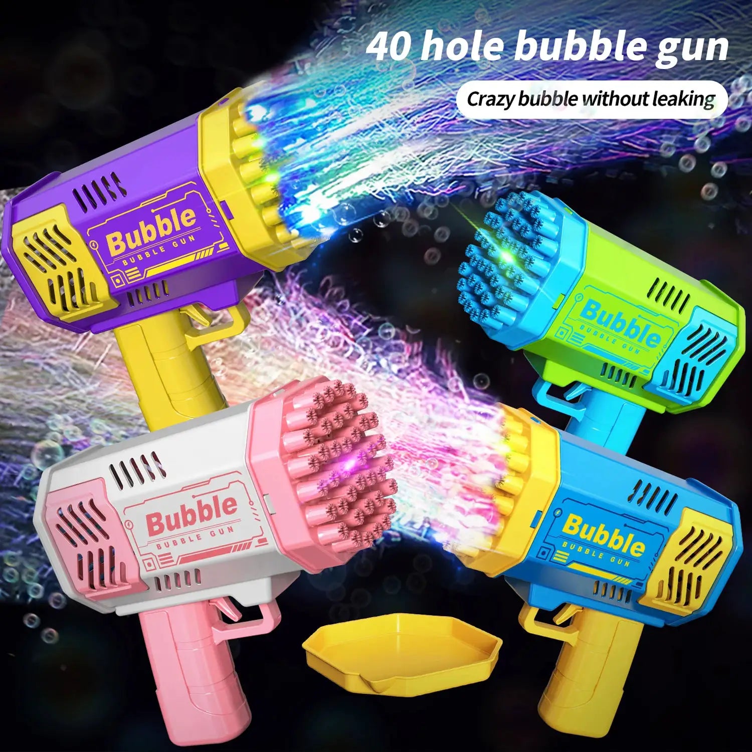 40 Hole Fully Automatic Outdoor Bubble Machine With Lights Battery Free No Bubble Water Included