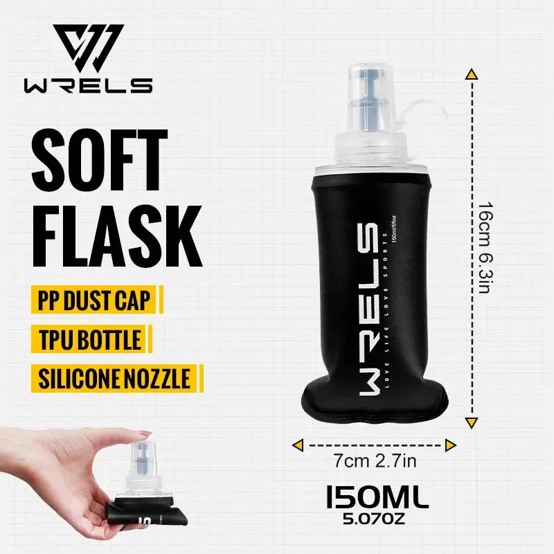 WRELS soft flask 150ml black TPU bottle with silicone nozzle, Simples Market