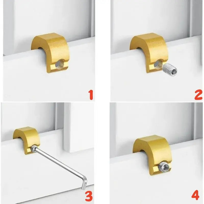 Gold aluminum alloy window lock stopper kit with screws and Allen wrench