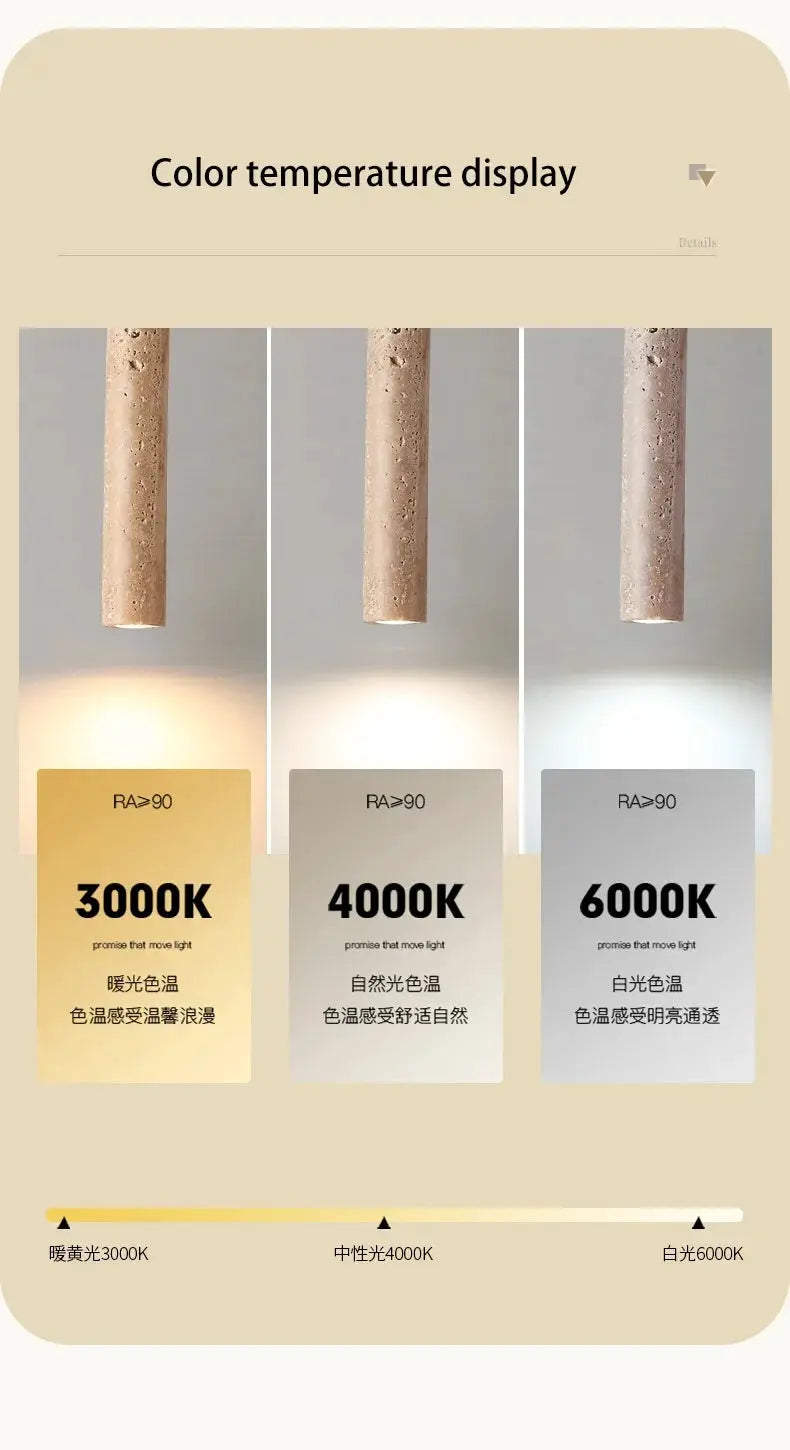 Simples Market wood LED pendant lamp, long tube ceiling light with three color temps: 3000K, 4000K and 6000K
