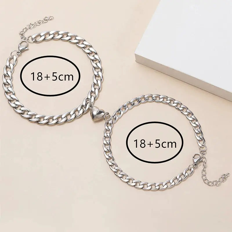 Two Piece Set Magnetic Couple Bracelets Heart Attraction Stainless Steel Cuban Chain Key Lock Jewelry Gifts
