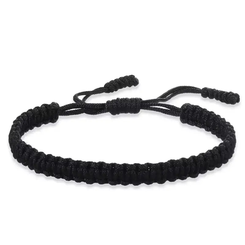 Handmade black braided string bracelet with adjustable sliding knots
