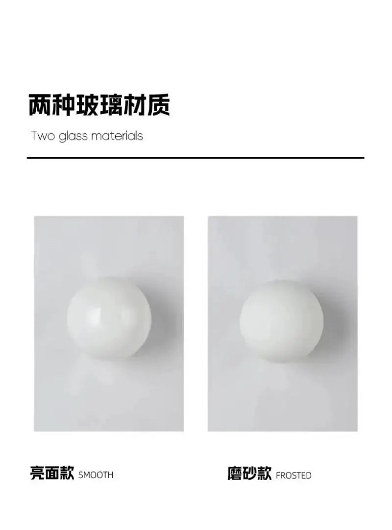 Milky white glass ball wall lamp set by Simples Market in smooth and frosted finishes (2).