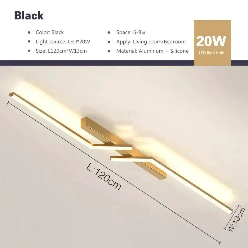 Ceiling light by Simples Market, gold luster LED linear fixture, 120cm length
