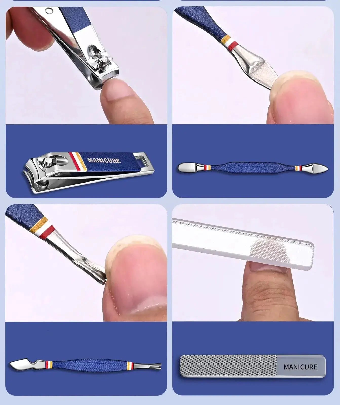 Manicure kit from Simples Market, 9-19pcs stainless steel with blue folding case
