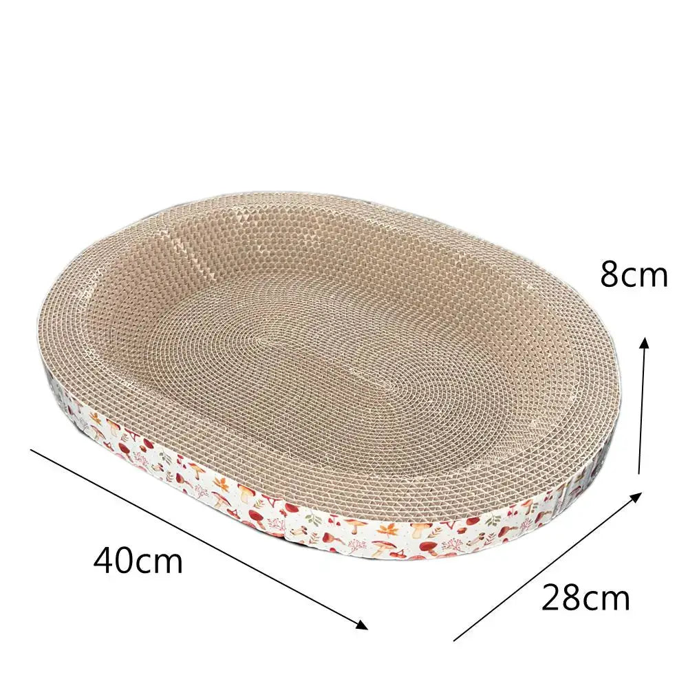 Cat scratching board by Simples Market; oval corrugated cardboard, wear-resistant, patterned rim, 40x28x8 cm