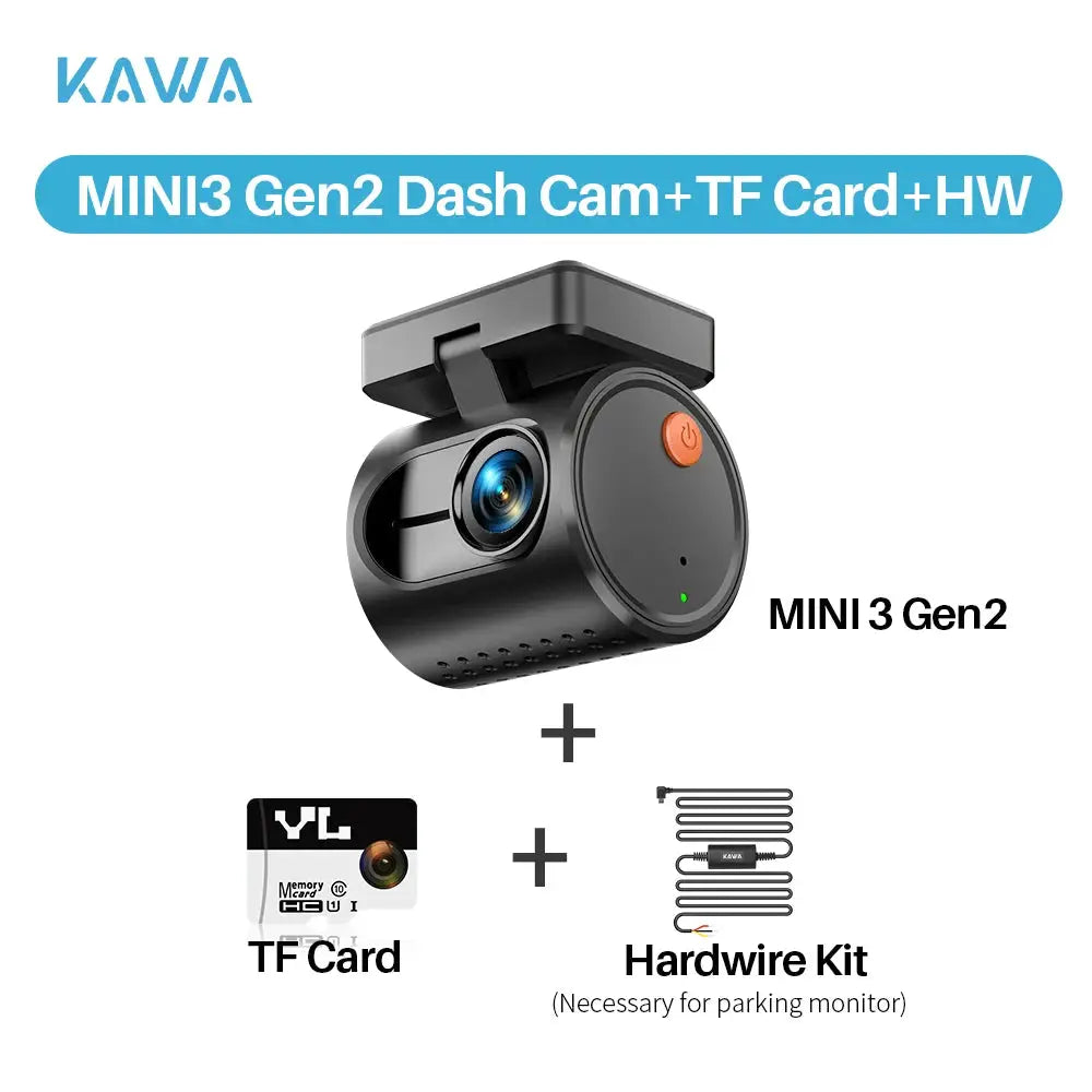KAWA MINI3 Gen2 dash cam with TF card and hardwire kit, black camera by Simples Market
