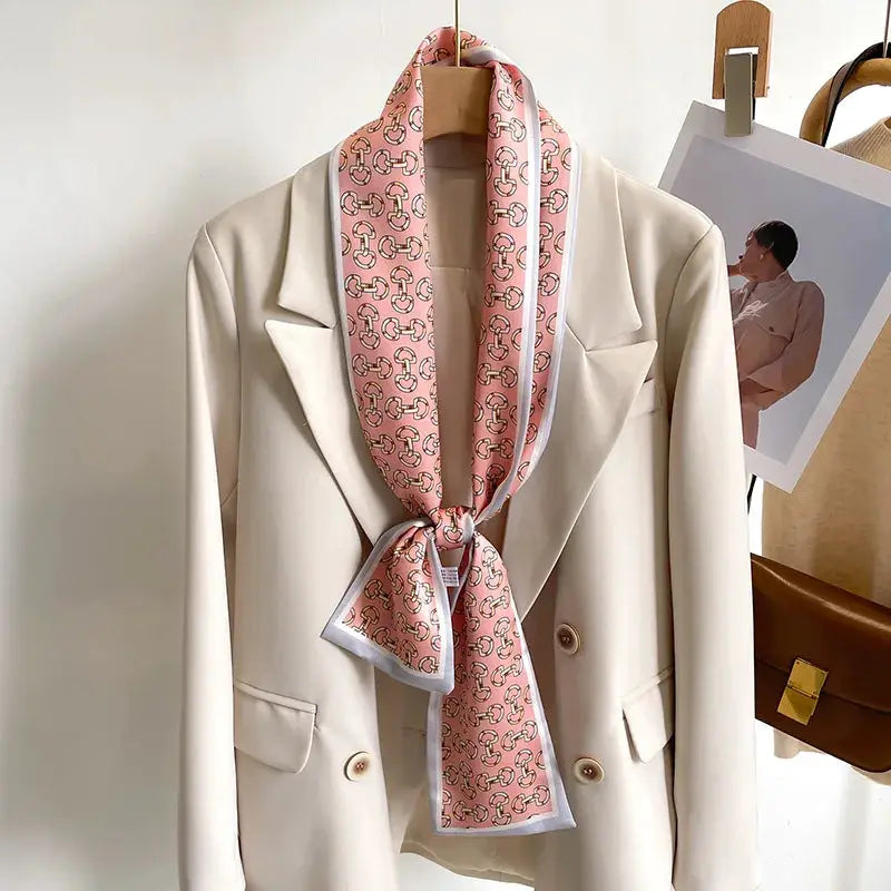 LuxeSilk Silk Feel Printed Design Scarf Versatile Long Narrow Silk Shawl For Fashionable Styles