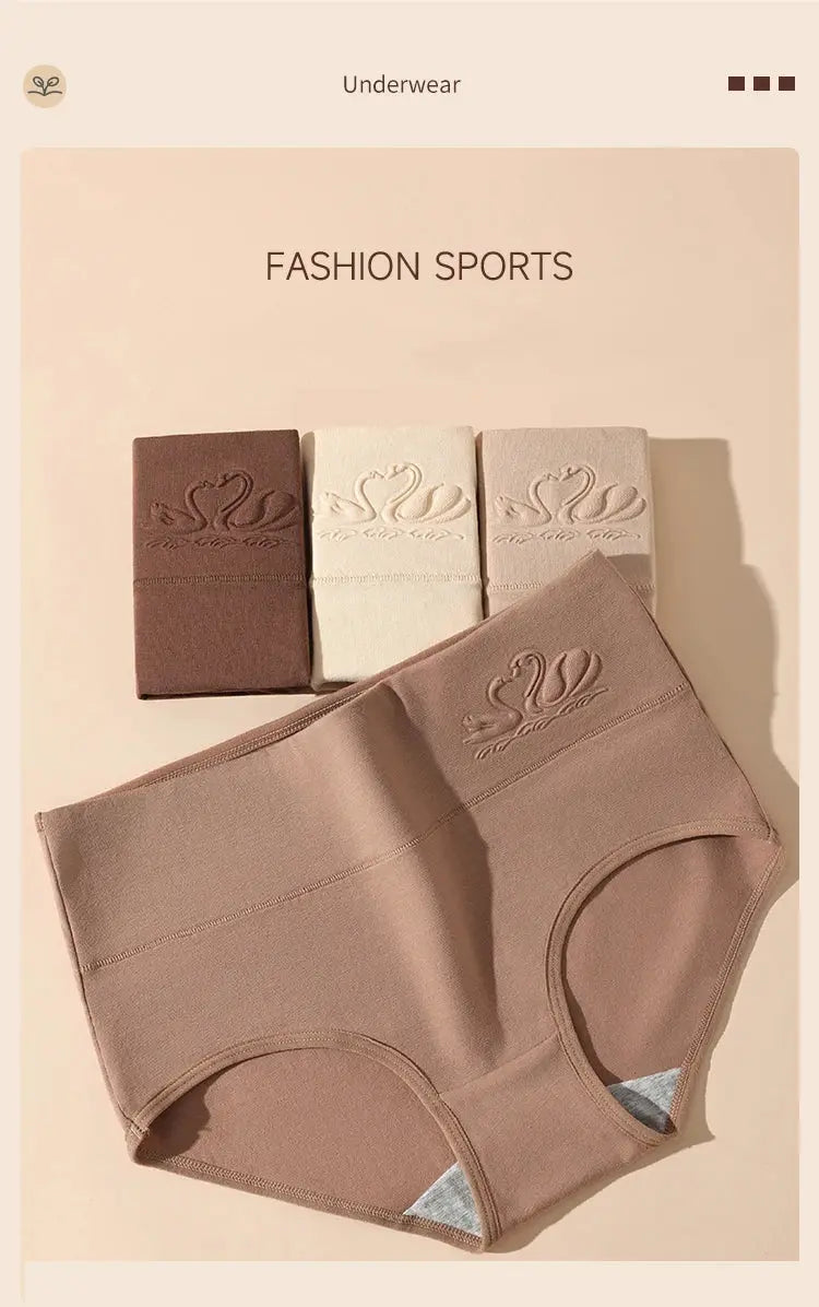 Simples Market 4-pack high-waist women's panties, breathable cotton underpants in nude/brown tones, plus-size M–5XL