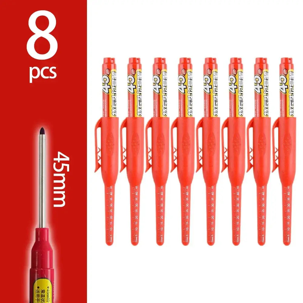 Carpenter marking pens, 8 pcs red deep-hole markers with 45mm nib for woodworking measuring