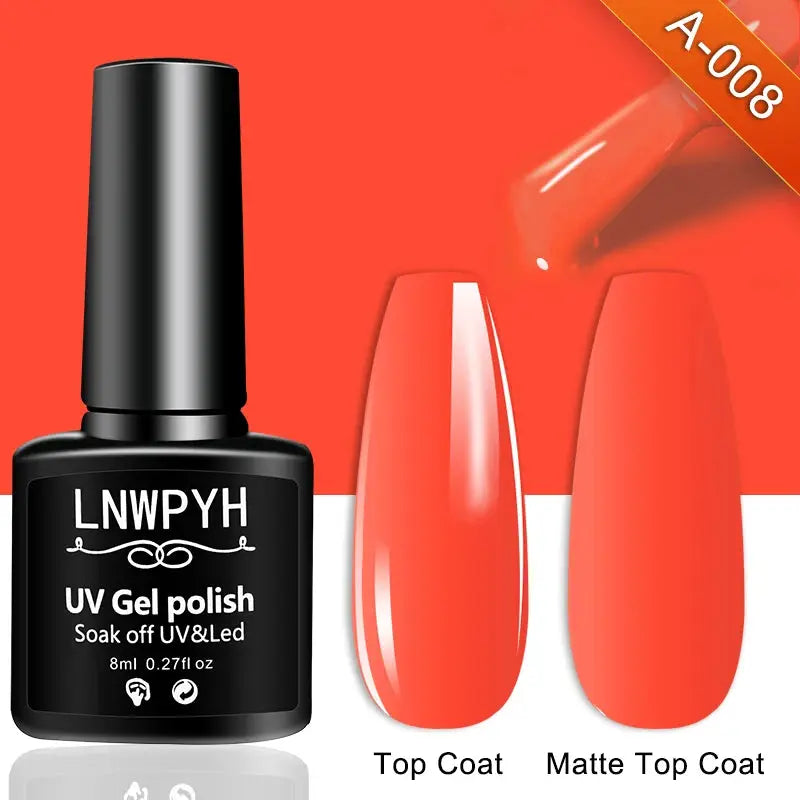 Simples Market gel nail polish bottle with orange gradient swatches showing top coat and matte top coat