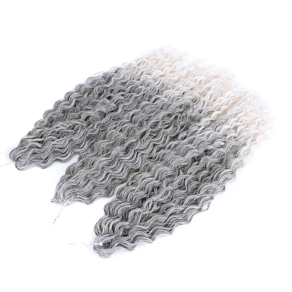 Ariel Curl Water Wave Crochet Hair Extensions, ombre gray to blonde, 22-inch synthetic braiding hair